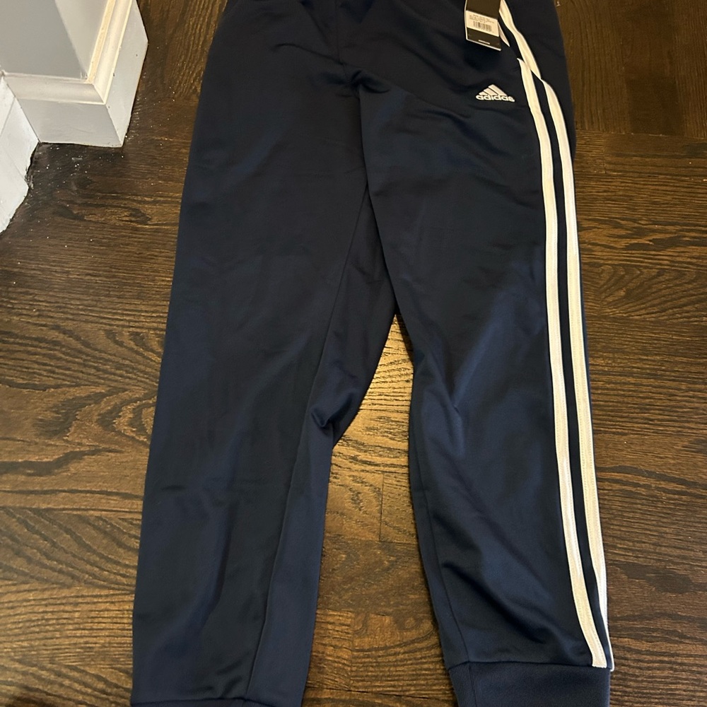 Adidas Kids Dark Blue Joggers with White Stripes